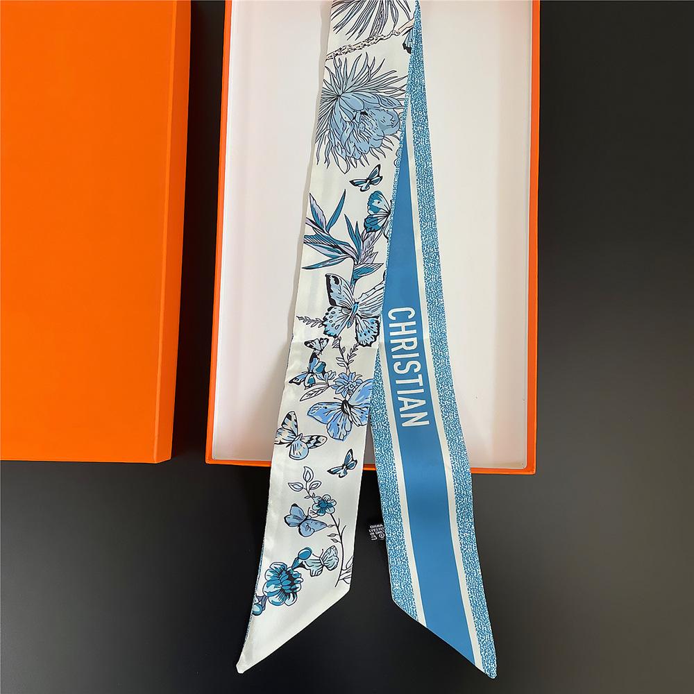 2024 Butterfly Print Silk Scarf: French Retro-Style Ribbon for Hair or Bag