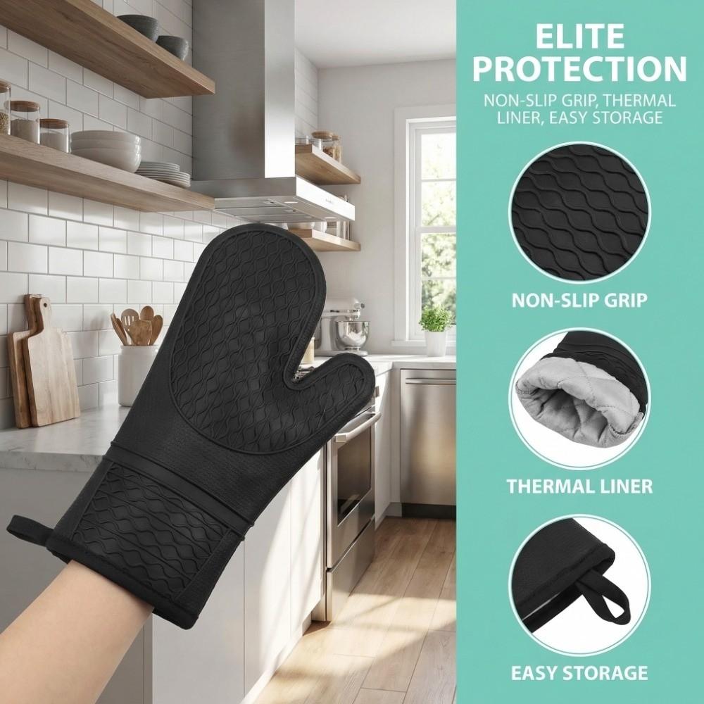 Silicone Heat Resistant Mitts Non-Slip Grip BBQ Gloves Food Grade Kitchen Potholder Household