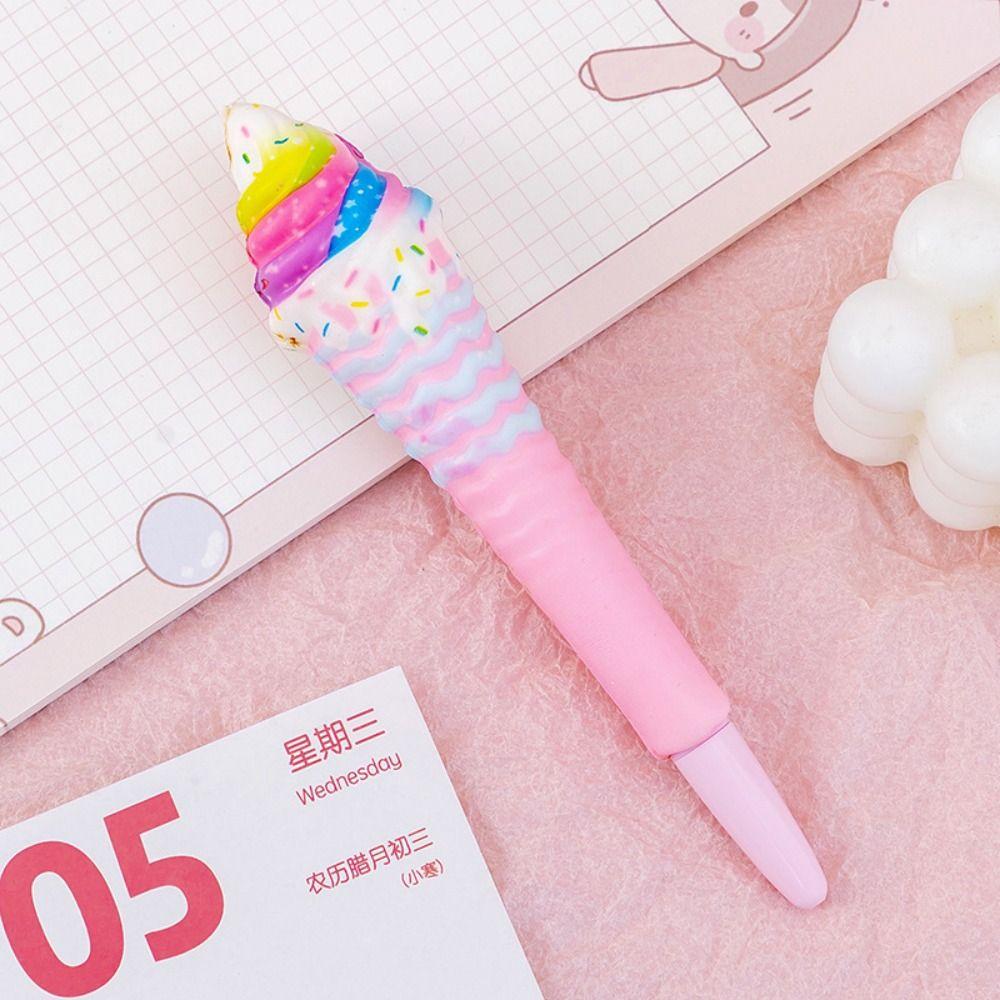 Ice Cream Cute Soft Gel Pen Signature Squeeze Sensory Toy Pen Funny Pinch Bounce Pen  Student