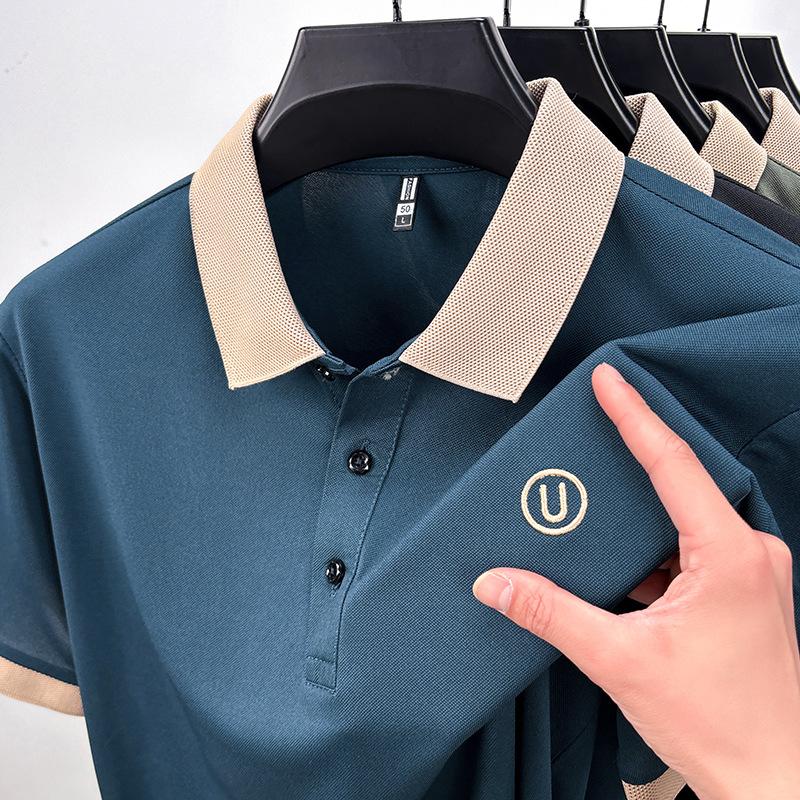 Футболка мужская с короткими рукавами, размер Medium, рубашка поло с лацканами, высококачественный ледяной шелк