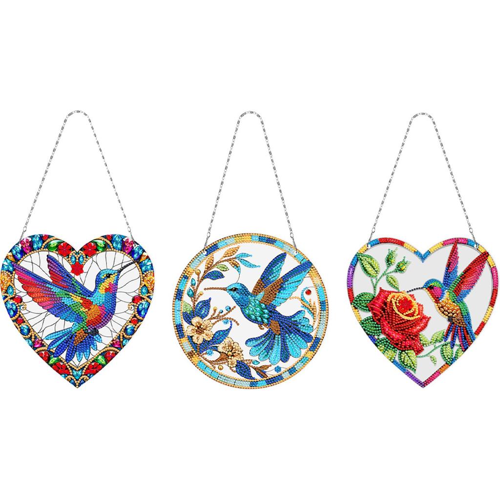 Special Shape 3Pcs 2D/Flat DIY Hanging Diamond Art Kits Diamond Painting Set Diamond Art Pendant Home Wall Decoration Crafts