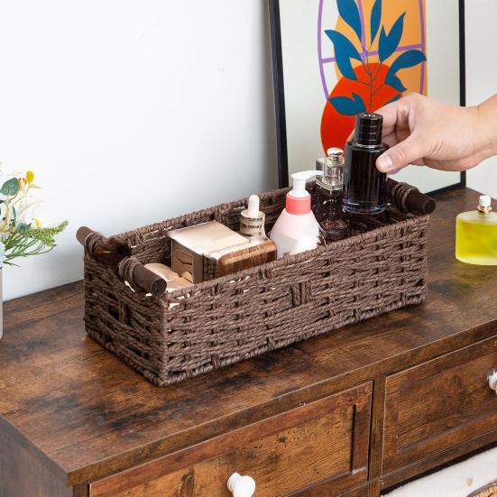 Прямоугольная корзина для хранения с ручкой, большая вместимость, многоцелевое декоративное плетеное украшение ручной работы