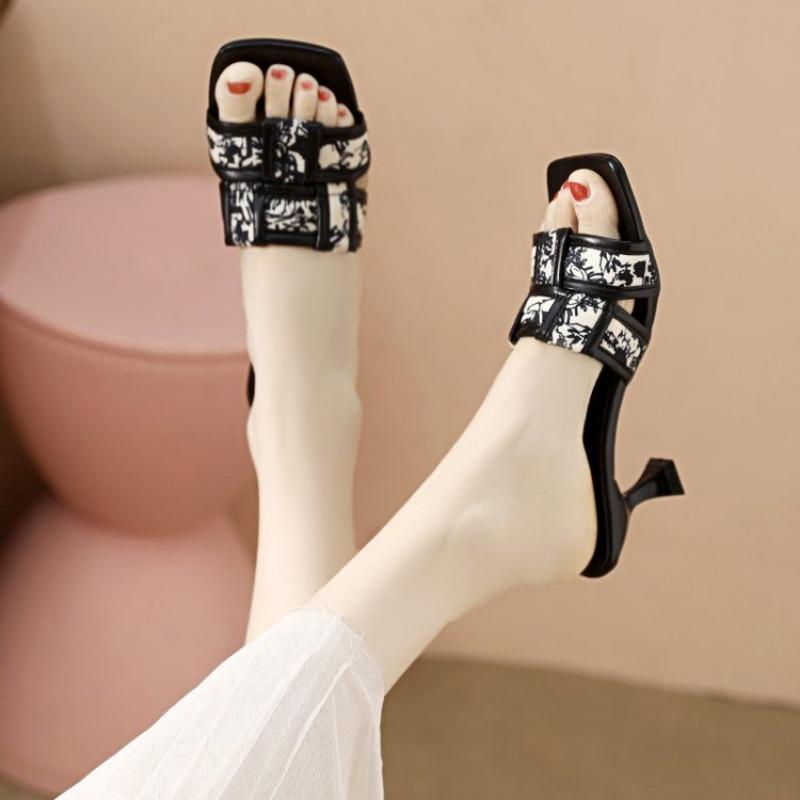 Босоножки Женская обувь Высокие каблуки Модная обувь Тонкий каблук Теплопоглощающие Полушлепанцы