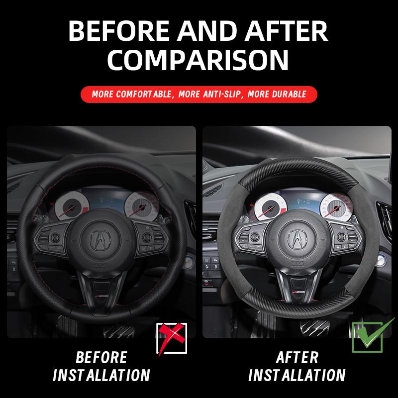 zkfan8 Suitable for Acura Suede Matte Carbon Fiber Texture Steering Wheel Cover Suitable for Mdx Rsx Integra Tl 2009 Ilx Rl Rdx 