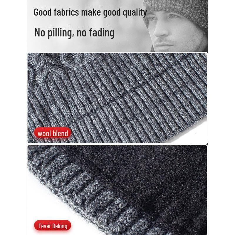 «Мужская зимняя вязаная шапка из шерсти и бархата»: Теплый, плотный и идеально подходит для пап среднего и пожилого возраста.