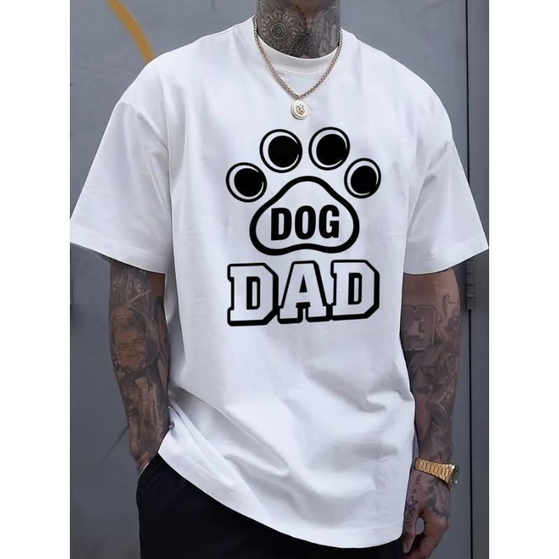 Мужская футболка с графическим принтом лапы собаки 'Dog Dad' - Черная повседневная футболка с коротким рукавом для любителей домашних животных, Комфортная, с круглым вырезом, Обычный крой, Машинная стирка