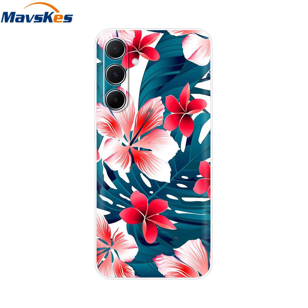 Чехол для Samsung Galaxy M35 5G Милый Кот Цветок Расписные Чехлы для Телефона Для Samsung M35 Чехол M 35 SM-M356B Силиконовый Прозрачный ТПУ Fundas