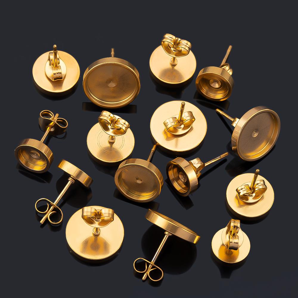 10pcs 2pcs Stainless Steel Round Blank Post Studs Base Pins Earrings Base Settings DIY Jewelry Findings Supplies Bulk Wholesale
