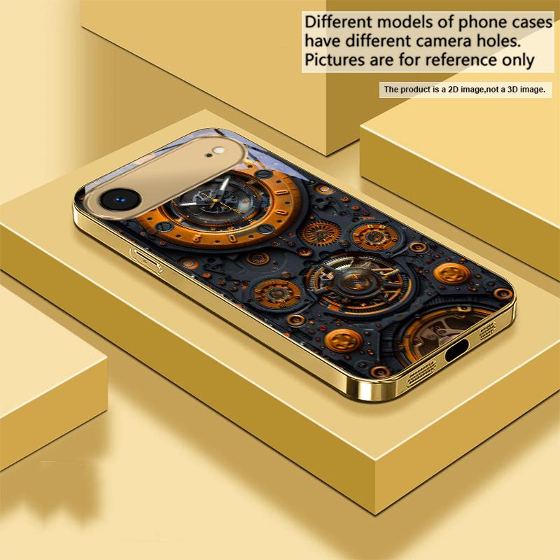 Металлическая шестерня высокой точности Для IPhone 17Pro Max 16 17 Pro 15 Pro 14 13 Plus 12 Mini 11Pro Max XR 16E 17Air Золотой стеклянный чехол для телефона