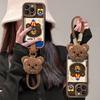 Плюшевый медведь ремешок подходит для чехла мобильного телефона Apple 16promax 13 осень и зима 15 силиконовый кожа ягненка 14 Maillard