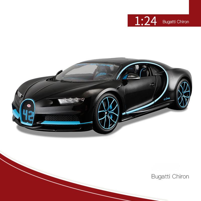 1:24-масштабная модель автомобиля Bugatti Chiron, игрушки для мальчиков, игрушки в возрасте от 3 до 12 лет, транспортные средства с откатным механизмом, музыкальными дверями и открывающимся капотом