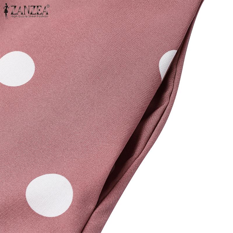 ZANZEA Женское повседневное платье-трапеция в горошек с V-образным вырезом и разрезом без рукавов для отпуска