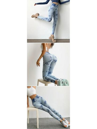 Персиковые тай-дай леггинсы для йоги с высокой талией для женщин - Быстросохнущие бесшовные фитнес-леггинсы для ягодиц