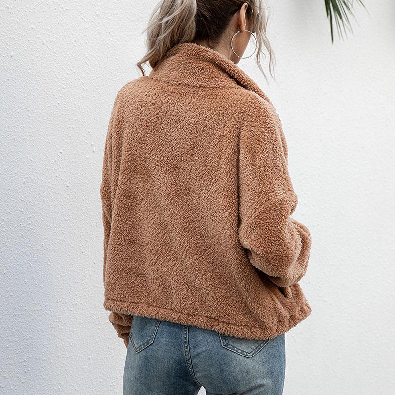 Повседневная молния из овечьей шерсти короткие пальто женские однотонные с длинными рукавами и лацканами мягкая плюшевая куртка осень-зима на молнии верхняя одежда