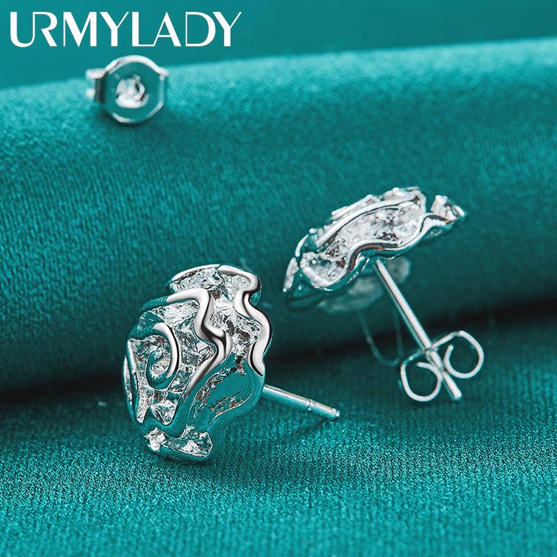 Серьги-гвоздики из стерлингового серебра 925 пробы с розовым цветком для женщин, модные ювелирные изделия