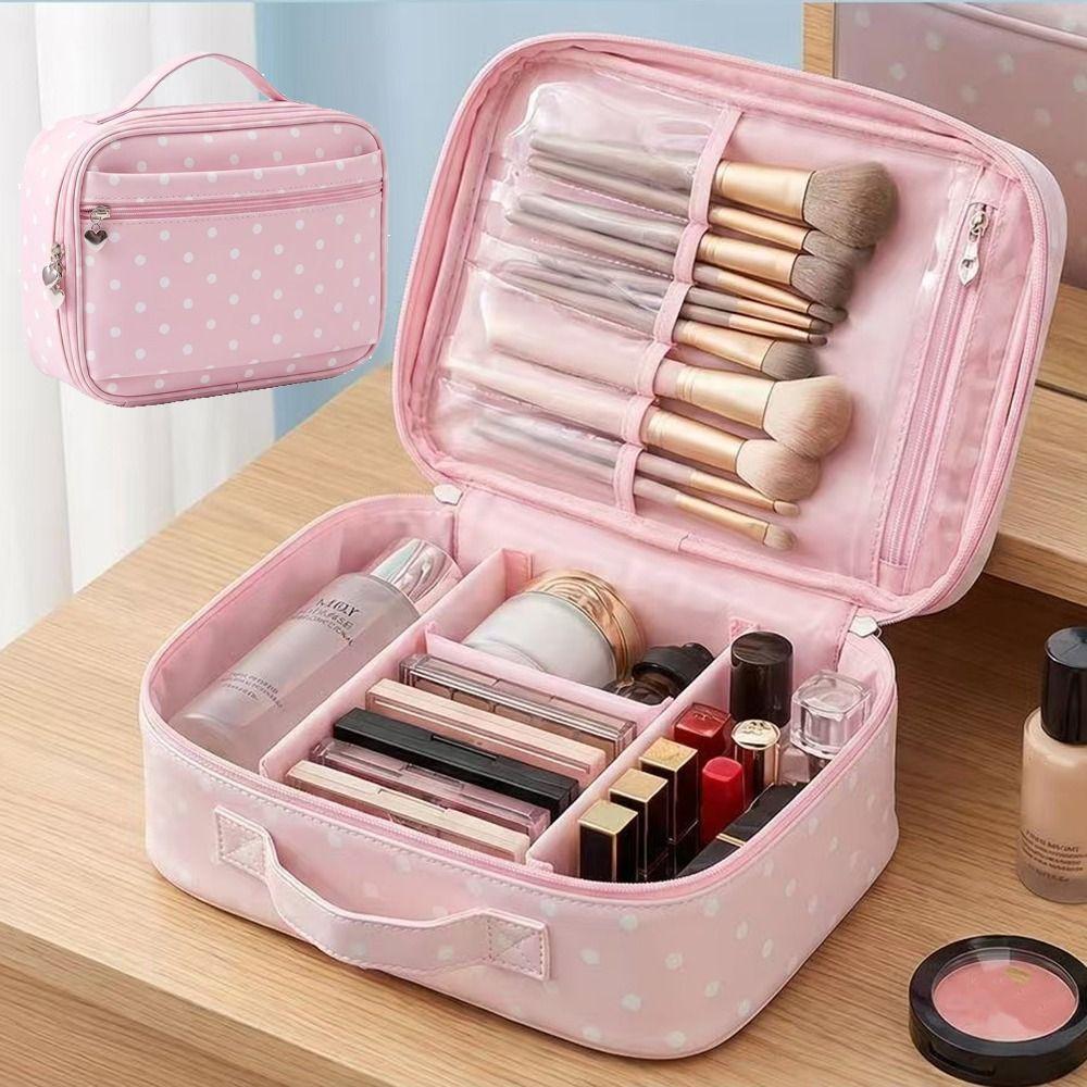 Large Capacity Handheld Makeup Bag Polka Dot Cosmetics Handbag Grooming Storage