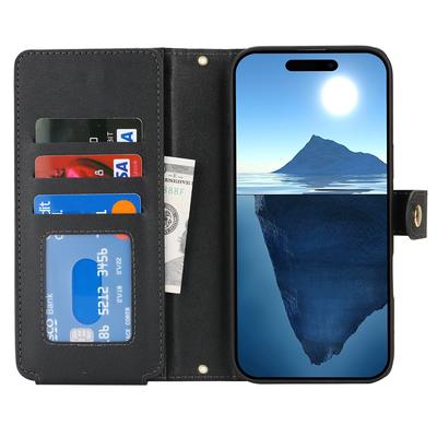Чехол-подставка для iPhone 16 Pro из ПУ кожи, чехол для телефона с ремешками/кошельком на молнии/множеством слотов для карт