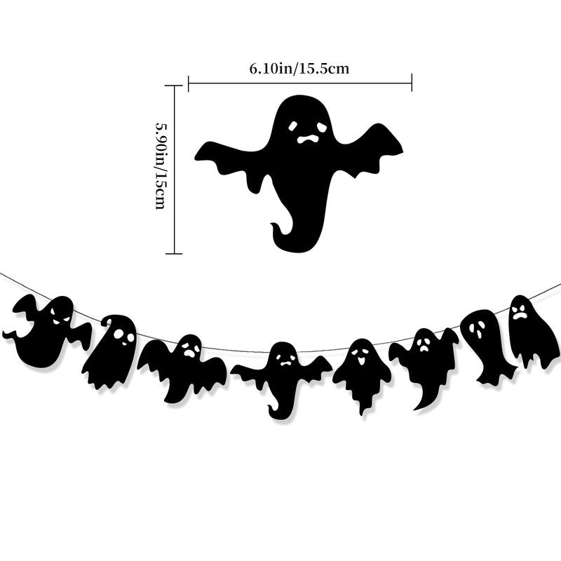 1PC Halloween Ghost Banner Garland Black & White Ghost Paper Bunting Spooky Hanging Pull Flag for Party Scene Decorations