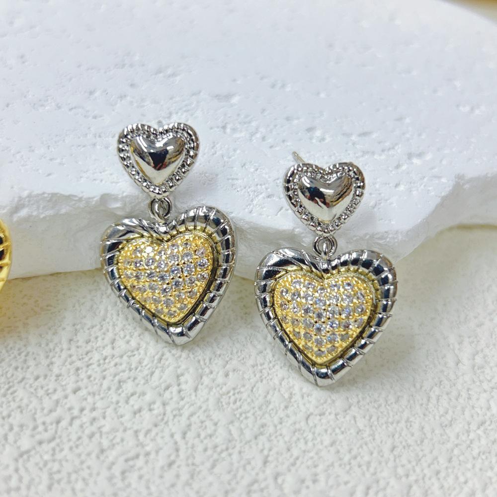 Простые модные серьги-пусеты в виде сердечек двух цветов с медным покрытием, серьги, модные темпераментные женские украшения для вечеринок