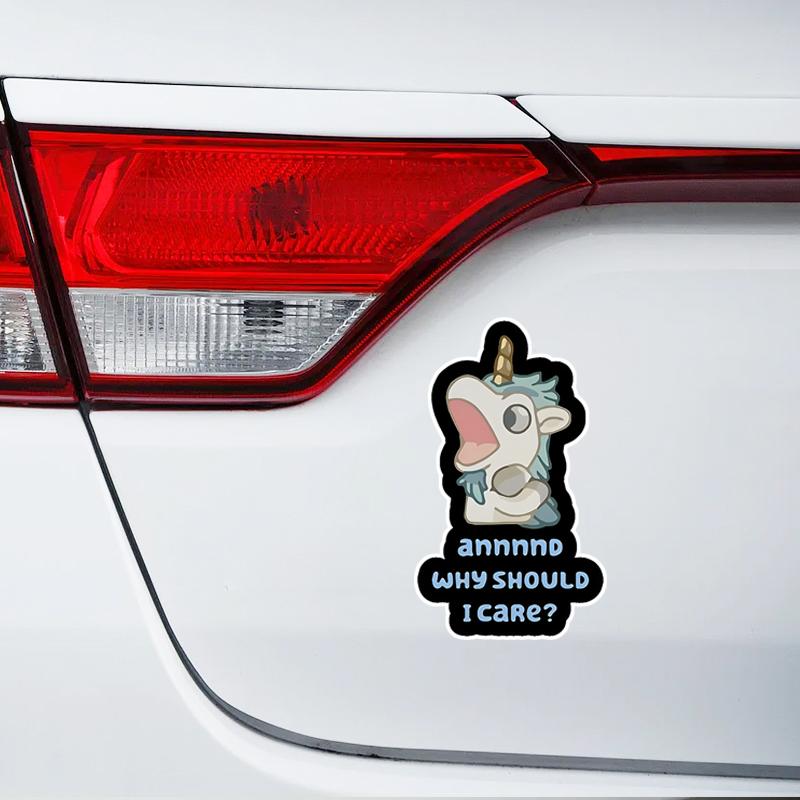 DS57#8.5x15см Annnd Why Should I Care Симпатичные наклейки на автомобиль с изображением единорога для автомобиля, мотоцикла, транспортного средства