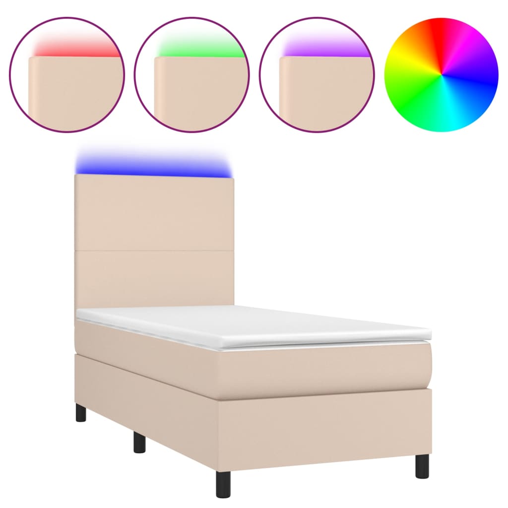 Box Spring Bed with Mattress & LED Cappuccino Brown 80x200cm
