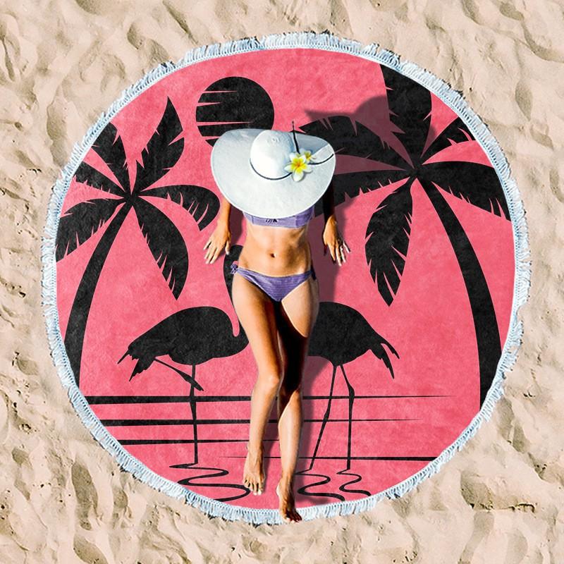 Ultrafine Microfiber Round Beach Towel Adults Quick Dry Digital Print With Fringe Trim Multipurpose Sand Mat Pool Travel Yoga Picnic