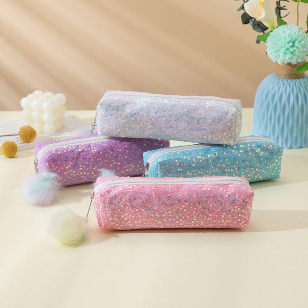 Large Capacity Sparkle Pen Bag Glitter Cosmetic Organizer Portable Pencil Storage Case Universal