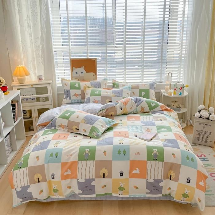 Маленький свежий комплект из четырех предметов из чистого хлопка с потертостями, приятная к коже простыня, пододеяльник из стиранного хлопка, комплект из трех предметов для общежития