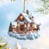Украшение Домик в Снежной Деревне, Подвесное украшение Деревенская бревенчатая хижина, 2D акриловый коттедж со снежной сценой для декора зимней сказки и рождественской елки