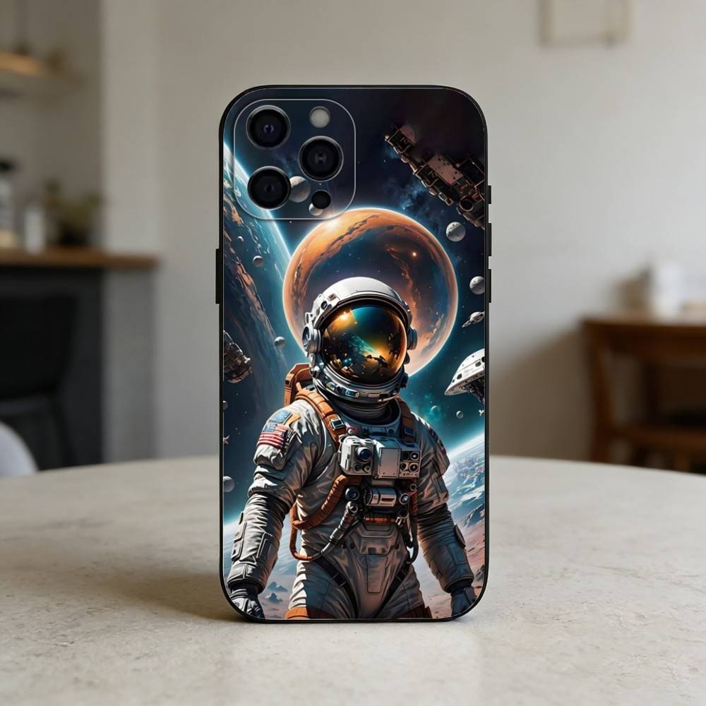 Lovely A-Astronaut Phone Case For iPhone 17,16,15,14,13,12,11 Plus,Pro Max,SE4Soft Silicone Black Cover