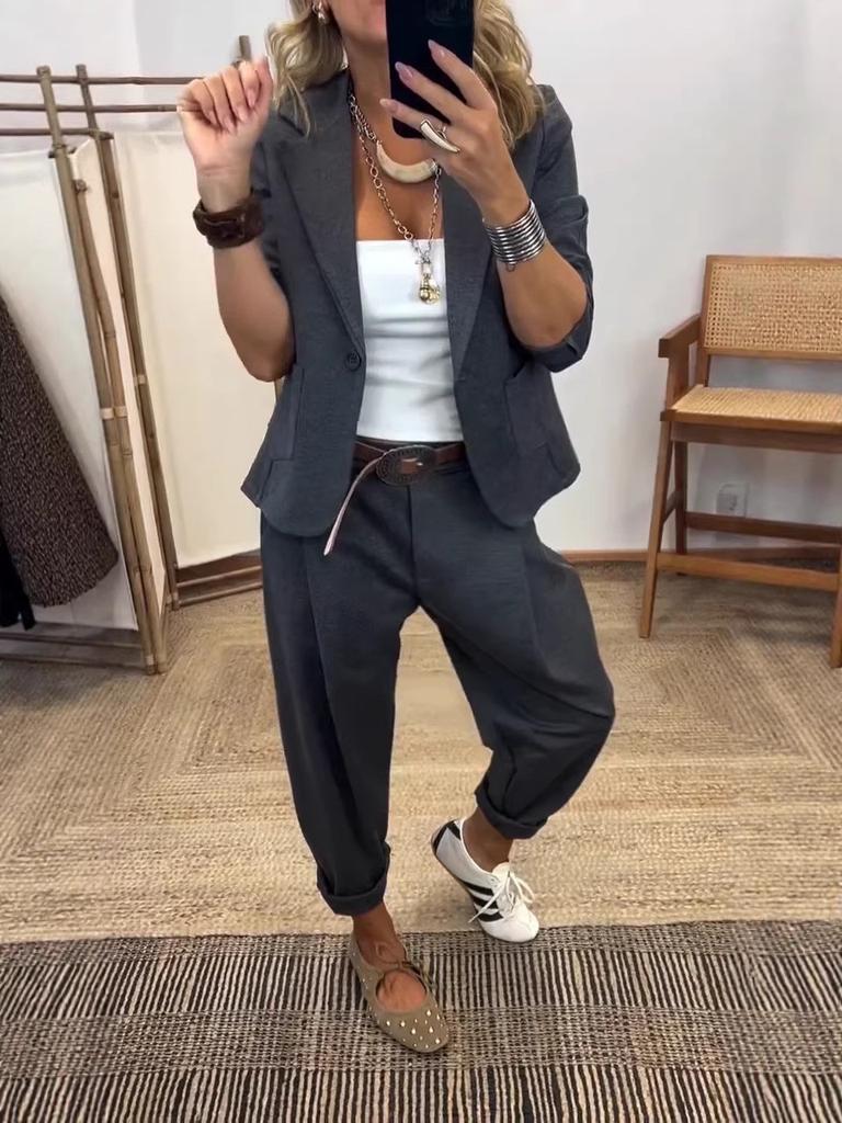 Women Spring Casual Suit Set With Blazer And Pants For Office And Daily Wear