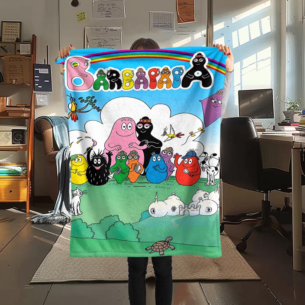 1Pc Barbapapa Family Print Flannel Blanket, High quality Comfortable for All Seasons, Home Decor, Warmth and Comfort, Perfect for Gifts