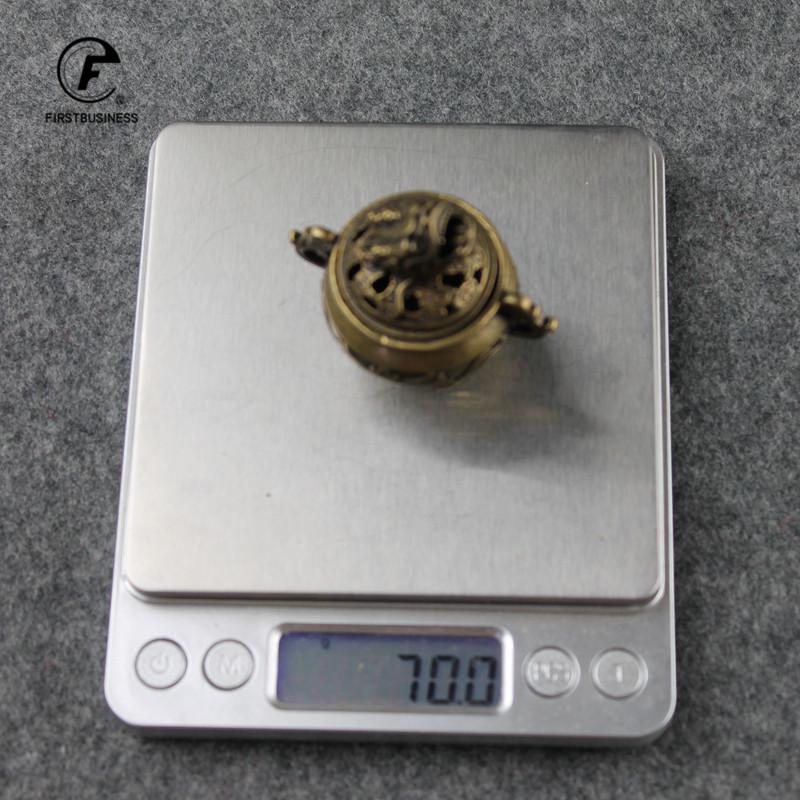 Antique Copper Tripod Incense Burner with Dragon Head Cover Brass Caldron Censer Chinese Pattern Incense Holder Home Desk Decor