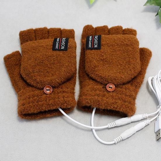 1 пара зимних перчаток с подогревом, зарядка через USB, двухсторонний подогрев, моющиеся, толстые трикотажные перчатки без пальцев, высокоэластичные, для офиса, набора текста, для студентов, для письма