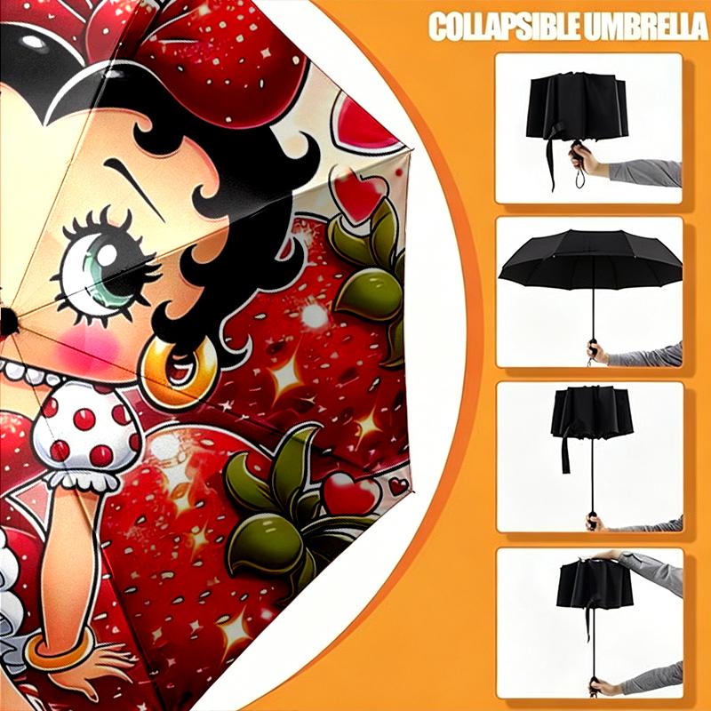 1pc Sturdy 8-Bone Auto Umbrella, Betty Boop Umbrella, Digital Printed, Foldable Umbrella for On-the-Go Outdoor Use