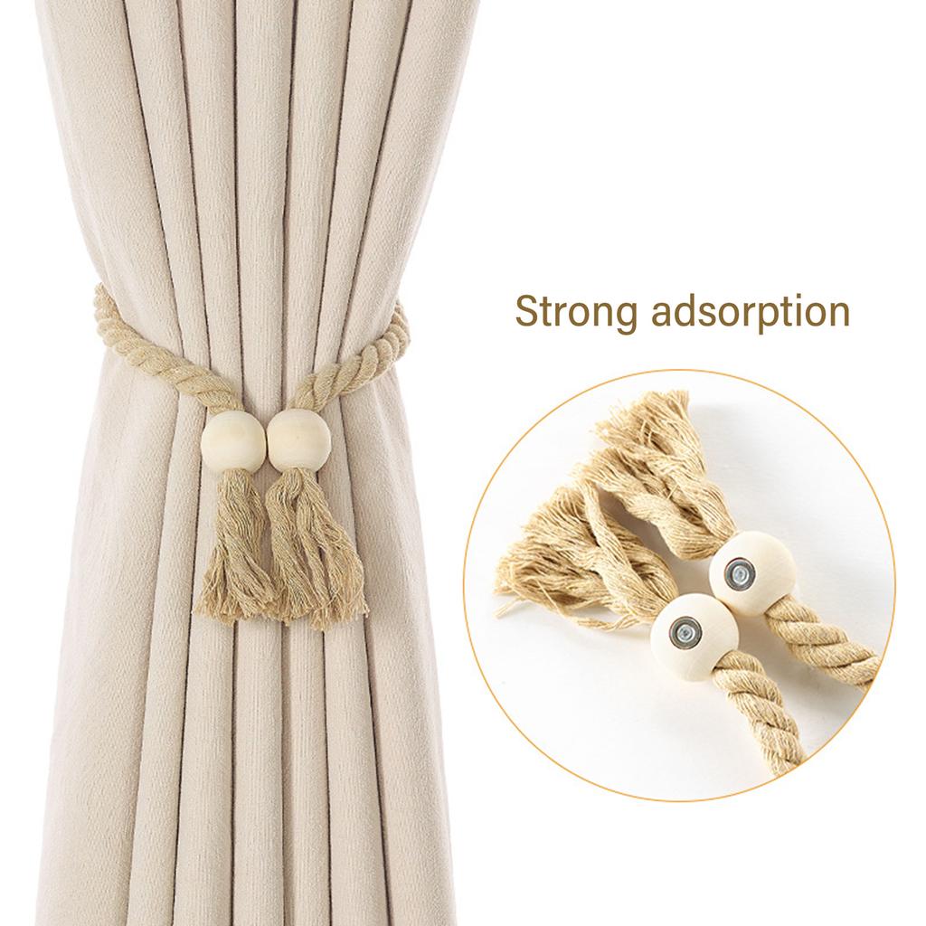 Магнитные подхваты для штор 2 шт. Плетеные вручную хлопковые веревки с кисточками, деревянные бусины, держатели для штор, домашний декор