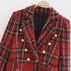 Женский пиджак в клетку из хлопка в европейском и американском стиле с длинными рукавами, осень 2021 г.