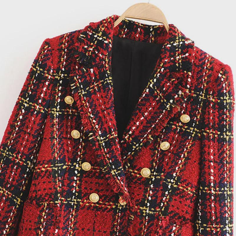 Женский пиджак в клетку из хлопка в европейском и американском стиле с длинными рукавами, осень 2021 г.