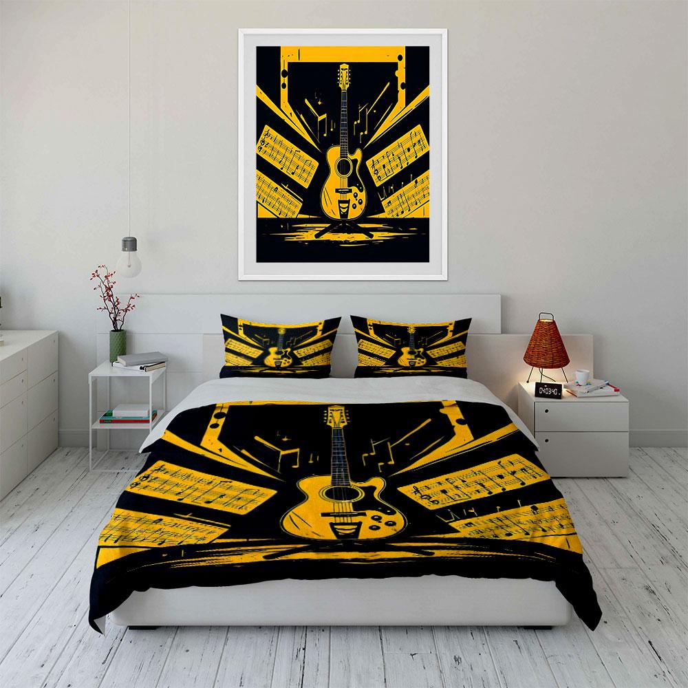 Guitar, musical notes, sheet. Bedding sets Duvet cover sets Duvet covers Pillowcases(1 * Duvet Cover 2 * Pillowcases, without duvet insert)