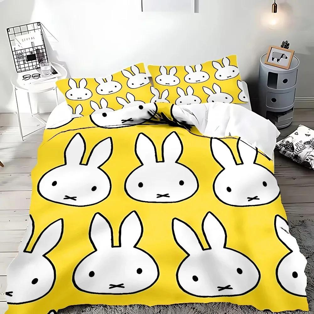 Hot Sale Miffys-Kawaii Bedding Set Soft Polyester Quilt Cover Pillowcase Set Single/Double/Queen for Boys Girls Home Textile