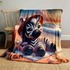 Cute Zebra Relaxing On the Beach Patterned Blanket, Flannel, Suitable for All Seasons, Home Decor, Warm and Cozy