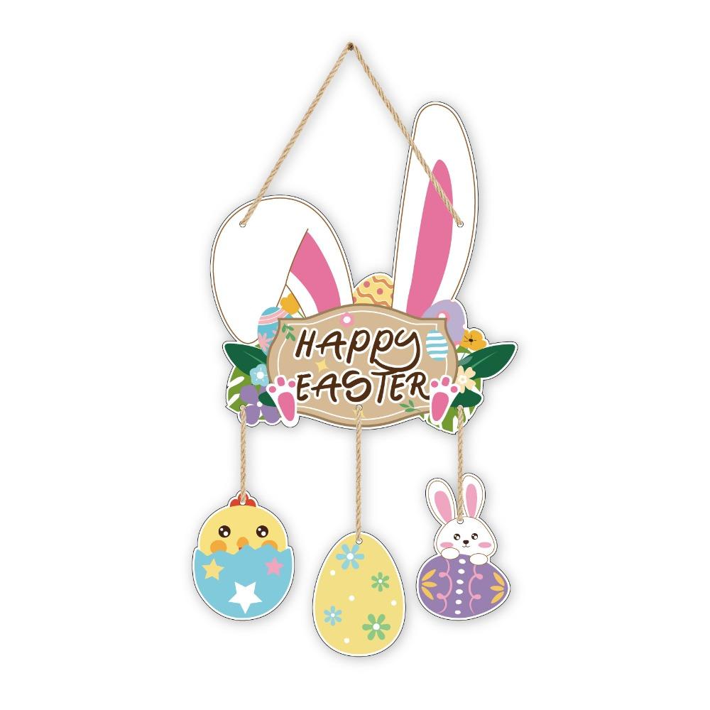 Cartoon Easter Welcome Sign Paper Bunny Egg Decor Easter Hanging Ornament Party Decoration