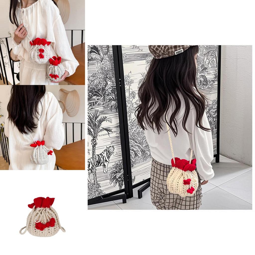 Minimally Woven Crossbody Bag With Flower Appearance And Drawstring Design For Daily Use