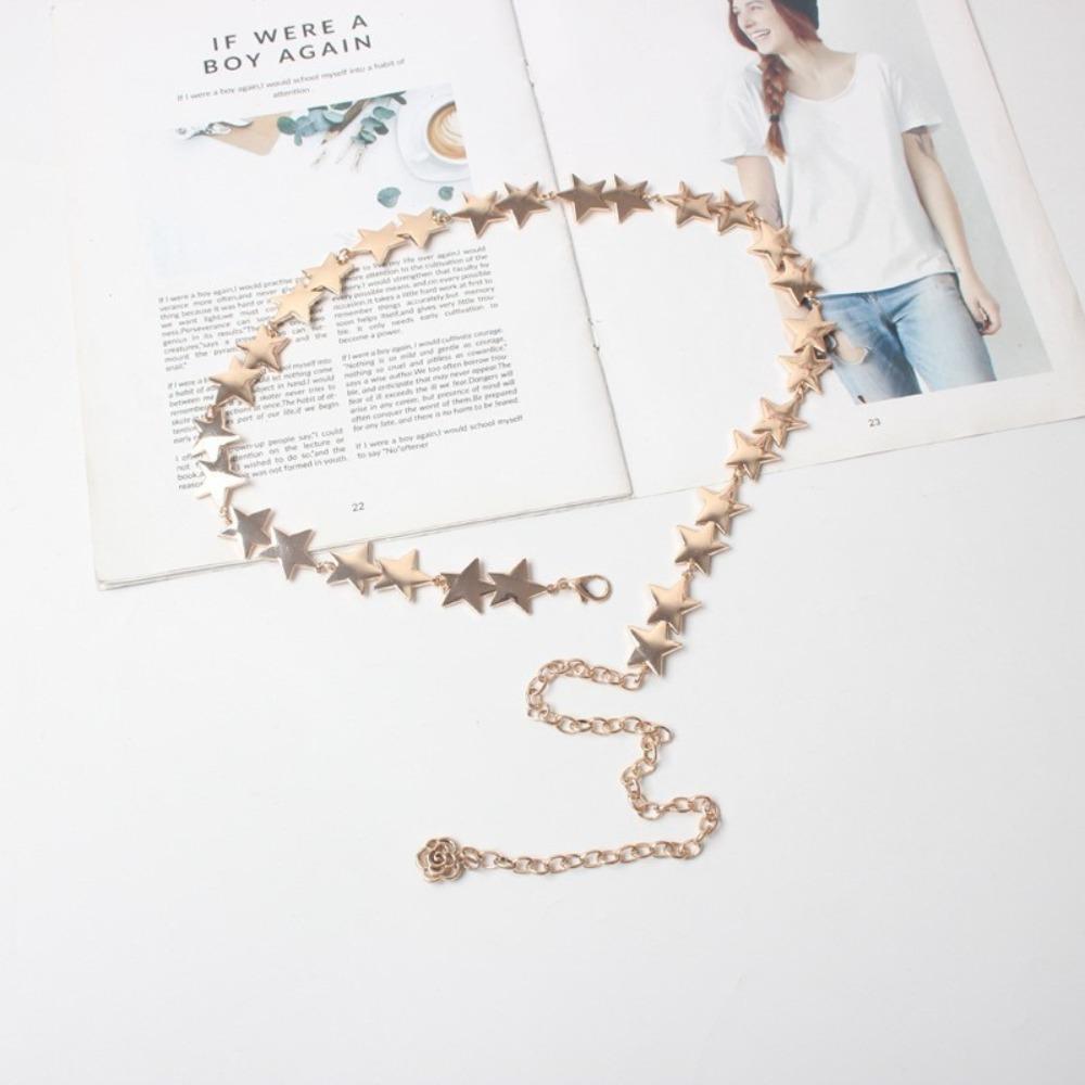 Vintage Pentagram Chain Belt Adjustable Metal Star Waist Chain  Women Decorative Body Jewelry