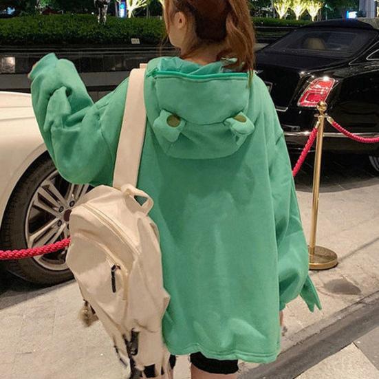 Унисекс Осень Зима Толстовка с капюшоном в форме лягушки Молния Капюшон Утолщенный плюш Теплый Вышитые буквы Большой карман Длинные рукава Пара Поездки на работу На Открытом Воздухе Отдых