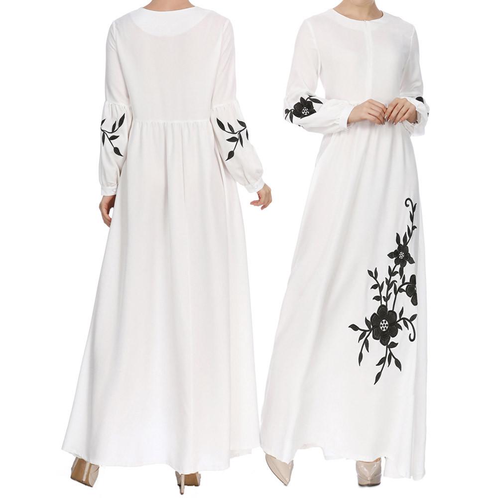 Womens Muslim Chiffon Long Sleeve Long Maxi Dress Vintage Dresses