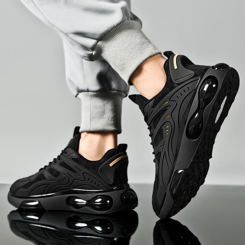Черные кроссовки на воздушной подушке мужские лето 2025 новая сетчатая обувь мужская весна и осень увеличение роста Путянь папа повседневная мужская обувь