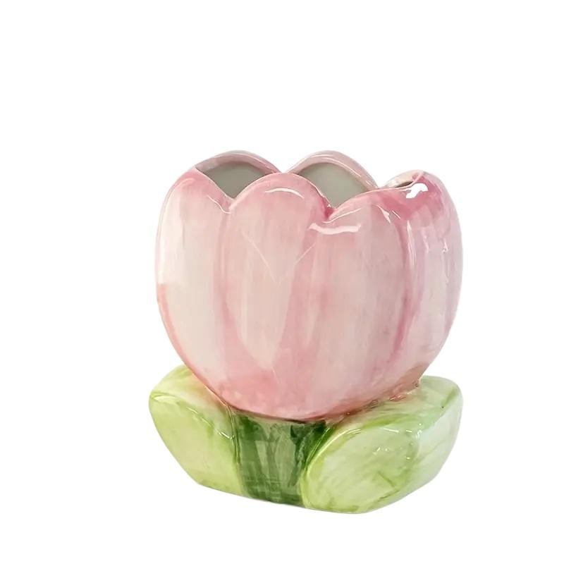 Держатель для ручки с цветком, керамическое украшение для рабочего стола, милый стол для девочек, офисный ящик для хранения, полка для канцелярских принадлежностей, резервуар для хранения