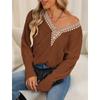 Женский свитер осень/зима с вырезом, кружевом и V-образным вырезом в стиле пэчворк с рукавами летучая мышь