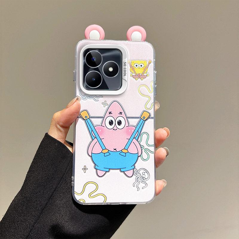 KEYSION Милый мультяшный чехол с ушками для Realme C53 C51 со шнурком Мягкий силикон+ПК Противоударный чехол для телефона для OPPO Realme Note 50